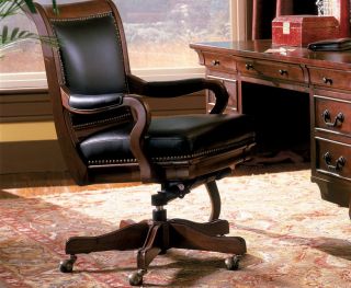 Office Cherrywood Desk Chair Leather Wood Black Brown