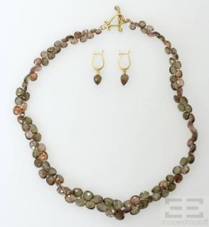   reteneir 18k yellow gold brown semiprecious gemstone necklace earrings