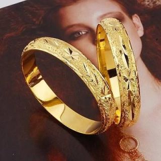   Gold Filled Bangle 61MM 12MM Carved womens Bracelet GF jewelry NEW