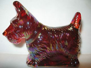 Ruby Red carnival glass scottie dog paperweight scottish terrier puppy 