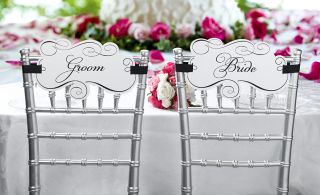 Pair of Bride and Groom Chair Signs Reception Bridal Shower