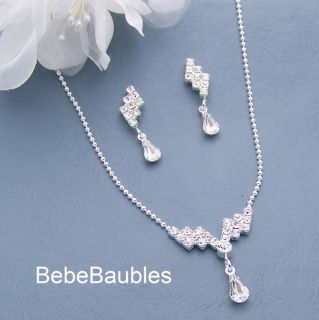 Bridal Necklace Set WEDDING BRIDESMAIDS GIFT Jewelry CRYSTAL SILVER SP 