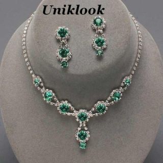   Bridesmaid Emerald Green Crystal ELEGANT Jewelry Necklace Earrings Set