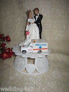 Bridal Wedding Bride Groom Cake Topper EMT Ambulance