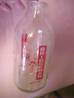 Vintage Bridgeman One 1 Quart Glass Bottle Jar Great Dairy Farm 
