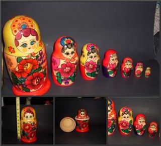 VINTAGE★70S★ Russian Nesting Dolls 7 PC ★handmade Handpainted 