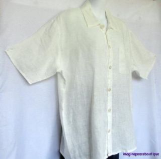 Flax Buttermilk Ivory Hanky Linen Hawaii Shirt Blouse 2001 Summer P 
