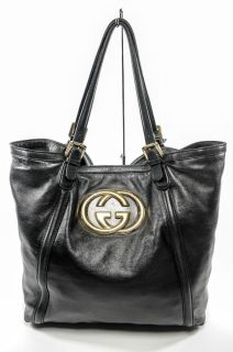  Gucci Black Leather Britt Tote Handbag