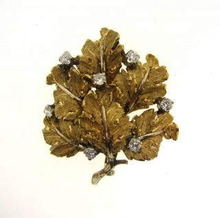 CHIC Buccellati 18k Gold Diamond Leaf Brooch