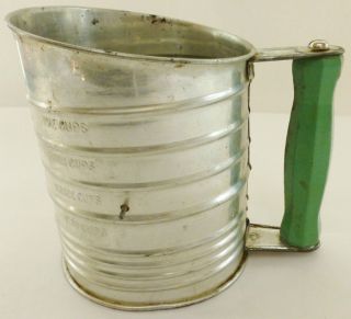 Vintage Bromwell 5 Cup Measuring Flour Sifter Green Wood Handle 