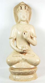 Large White Ceramic Buddha Statue Buddhist Art 38 New