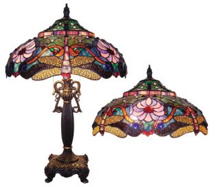 Handcrafted Dragonfly Styled Tiffany Style Stained Glass Table Lamp w 