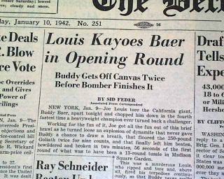 JOE LOUIS vs. Buddy Baer Heavyweight Title BOXING 1942 Detroit MI Old 