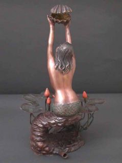 Bronze Fountain Mermaid w Clam and Lilies Dual Spray