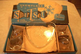 Vintage Indiana Glass Snowflake Smartset Snack Set 4 Cups Plate