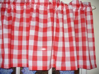 Valance Country Checked kitchen cotton fabric curtain red white 