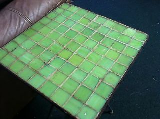 VINTAGE ARTS & CRAFTS GREEN AGATE GLASS IRON TABLE 1940S RARE MISSION 
