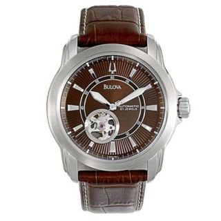 Bulova Mens Automatic Cognac Brown Leather Watch 96A108