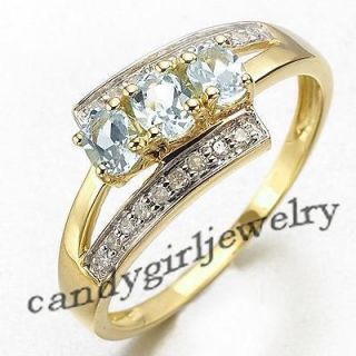   Jewelry Blue Aquamarine Womans 10KT Yellow Gold Filled Ring Gift