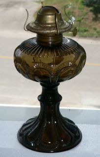 Antique amber color ZIPPER pattern kerosene footed OIL LAMP *FREE 