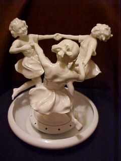 antique porcelain figurine group may dance w flower frog bowl