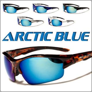Sports Sunglasses Arctic Blue Motorcycle Shades Mirrored Anti Glare 