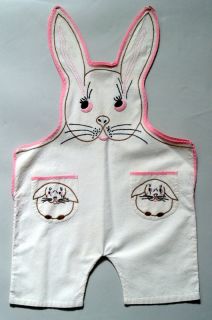 1920s Vintage Die Cut Bunny Bib Overalls Romper Embroidery Embroidered 