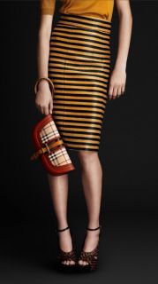 Burberry Prorsum Striped Raffia Weave Skirt Size 40 New