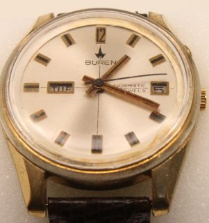 Buren 21J Automatic Day Date Calendar Mens Vintage Swiss Wrist Watch 