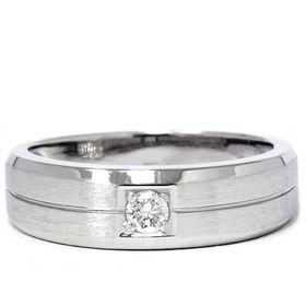 Mens 14k White Gold Ring Solitaire Brushed Geniune Diamond Wedding 