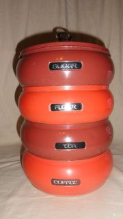 Vintage Orange Brown Stackable Canisters Retro 4 Tiered