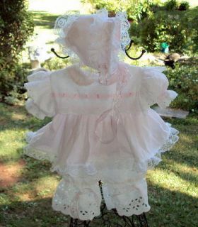 Reborn Doll /NB Baby Bryan Pink w/ White Eyelet Dress Vtg Inspired 