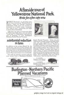 1922 Burlington Route & Northern Pacific Railroad Vintage Print Ad 