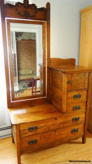 Antique Carved Vanity Eastman Bedroom Dresser with Mirror Wood Dark 