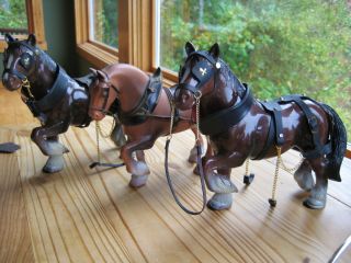 vintage Clydesdale Horse Figurines w Harness Budweiser Plastic 1950s 