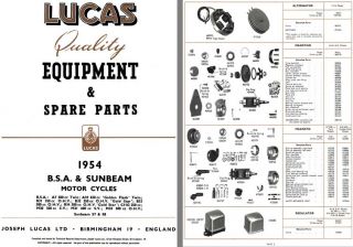 BSA & Sunbeam Motorcycles 1954   Lucas Quality Equipment & Spare Parts
