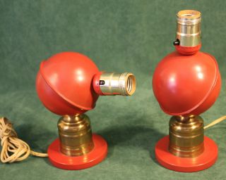 Vintage Retro Pair Table lamps Swivel to Sconces Red Ball & Brass Very 