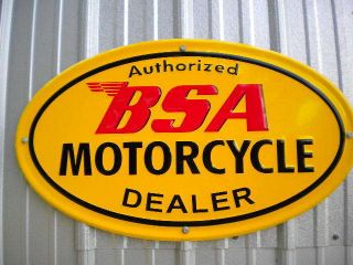 Vintage BSA Motorcycle Dealer Metal Sign Embossed Parts