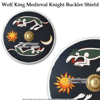 Wolf King Medieval Knight Buckler Shield w Handle Boss