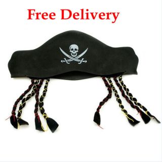   Kids Caribbean Pirate Captain Buccaneer Hat with Braids Costume