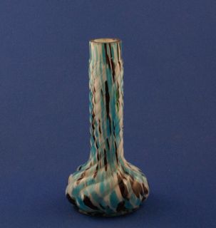 Vintage Deco Czech Glass End of Day Bud Vase Blue Black White C 1930 
