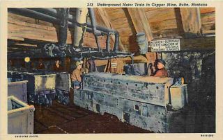 Butte Montana MT 1938 Underground Train Copper Mine Vintage Postcard 