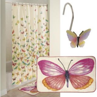 Butterfly Shower Curtain and Hooks Bath Bathroom Home Decor Free 