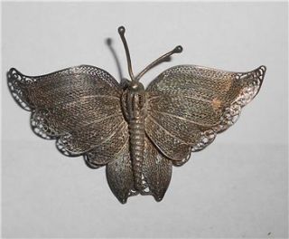   Art Nouveau Deco Butterfly Silver Filigree Brooch Pin Pendant