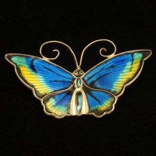 Butterfly Pin Vintage Sterling Silver Enamel David Andersen Norway 