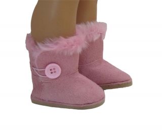 Doll Clothes Boots Faux Suede Pink Button Ewe Fits American Girl & 18 