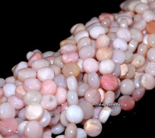   Pink Opal Gemstone Circle Coin Button 8mm Loose Beads 16