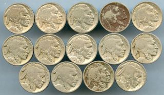 Assorted Lot of 14 Different Buffalo Nickels