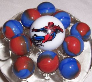 Lot 11 Marbles 1 Spiderman Logo with Matching Swirls Great Gifts 