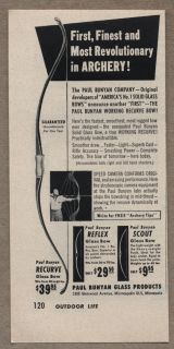 1954 Ad Paul Bunyan Archery Recurve Reflex Glass Bows